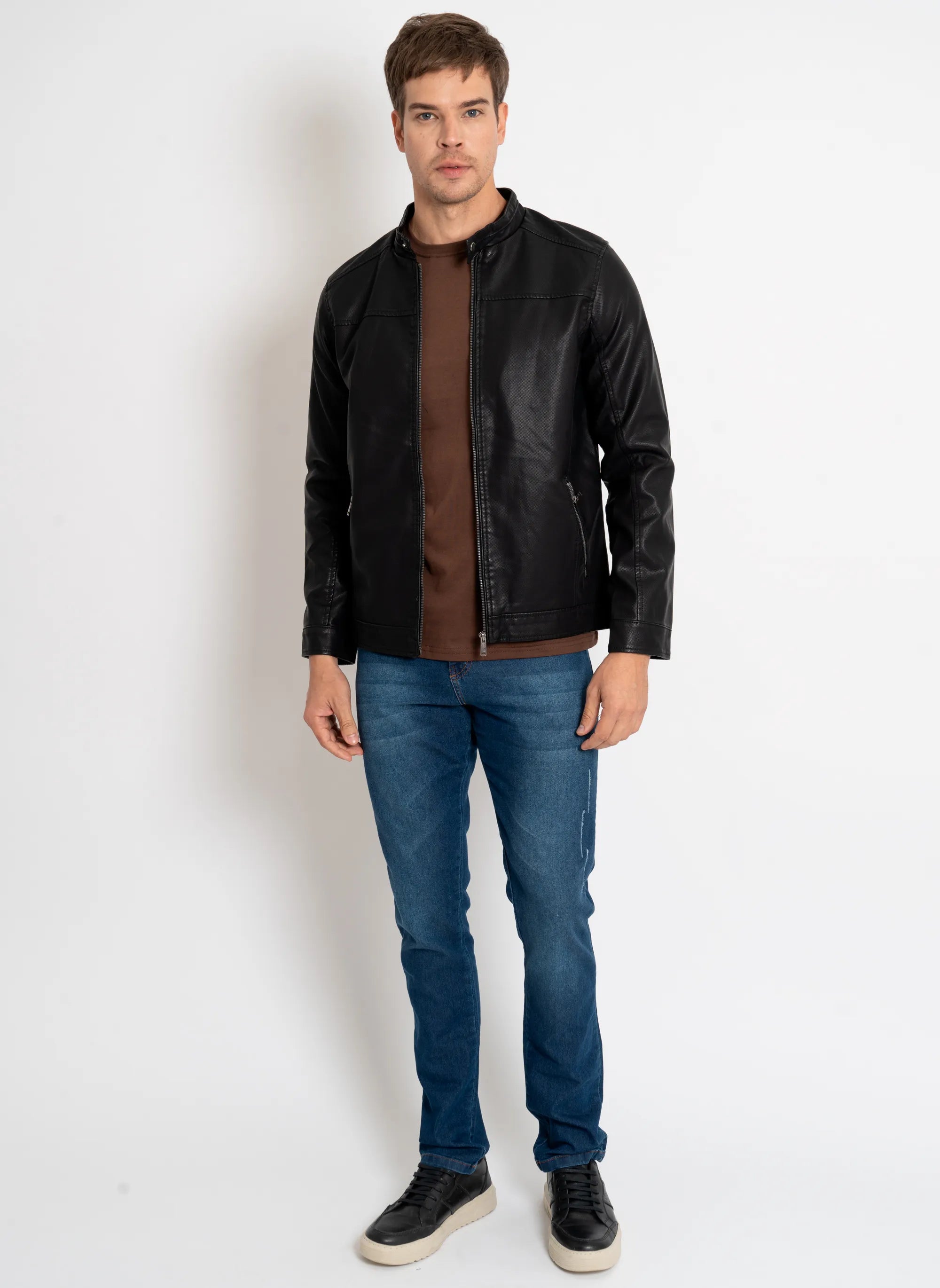 LEVE 2 PAGUE 1 - Jaqueta Masculina de Couro Italiano